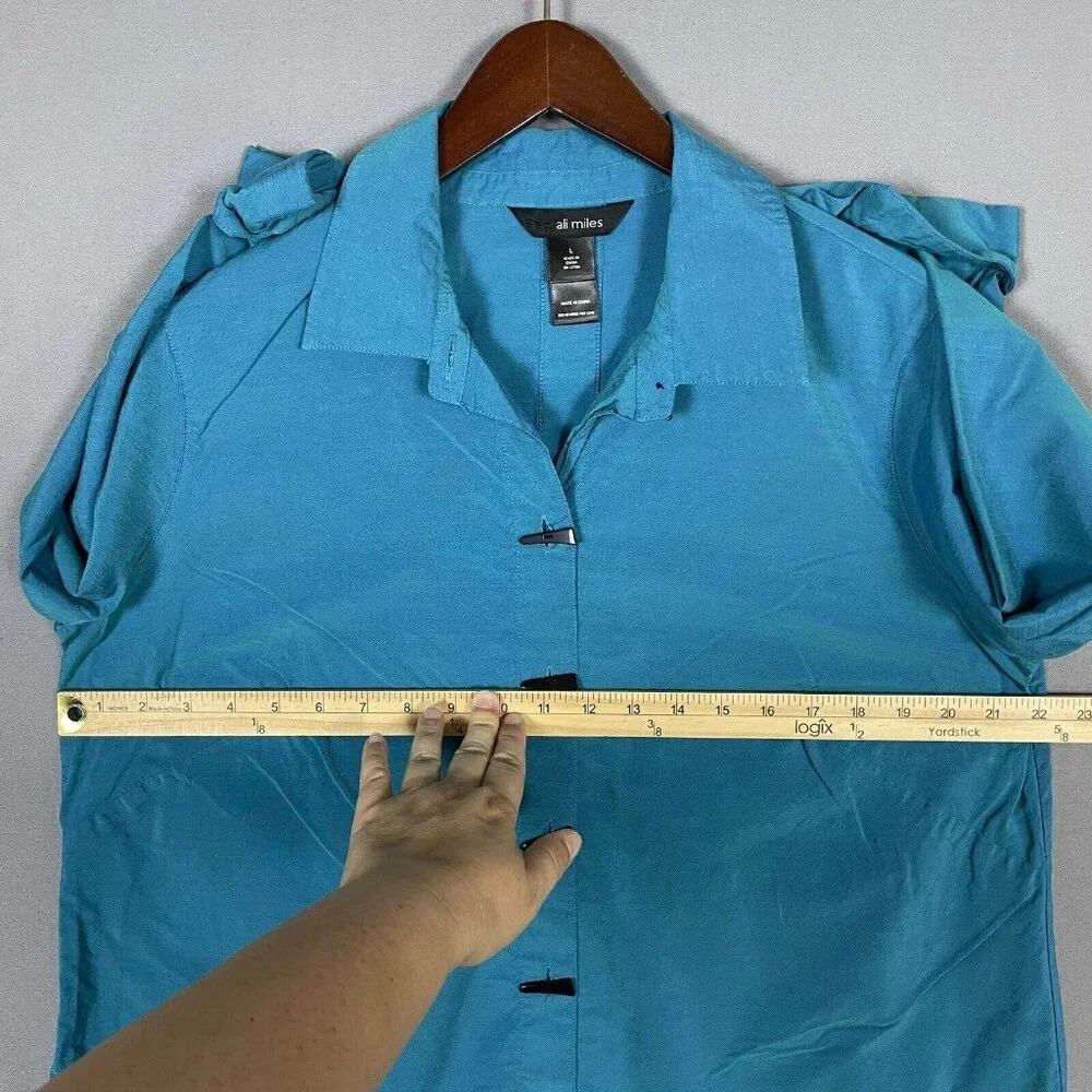 Ali Miles Button Up Shirt Tunic Top Womens Size Large L 3/4 Sleeve Blue Artsy - Picture 10 of 16